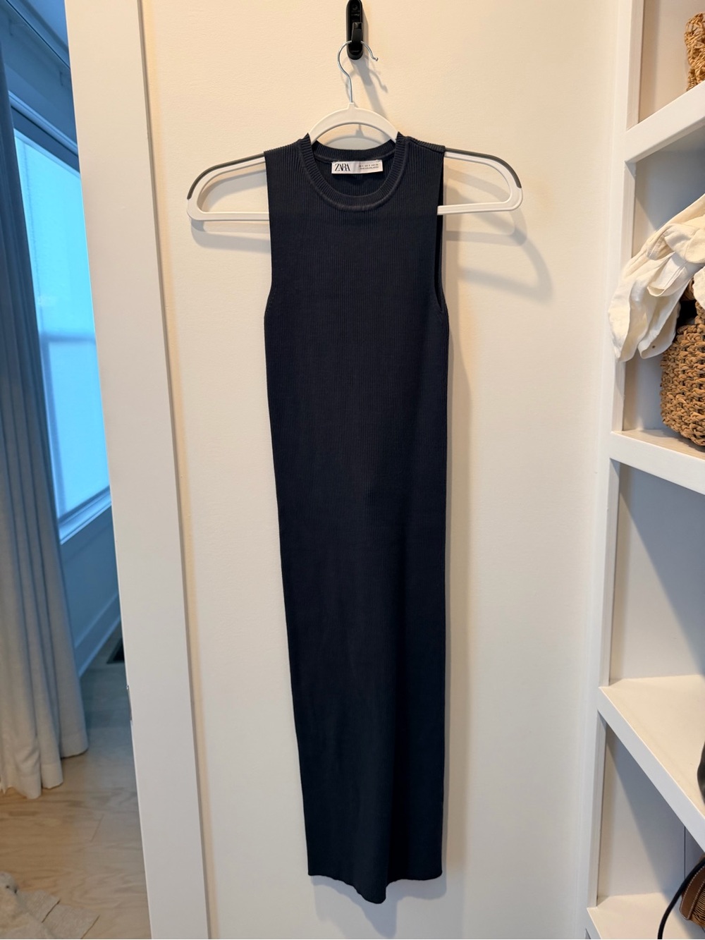 Zara Navy Sleeveless Ribbed Knit Maxi Dress